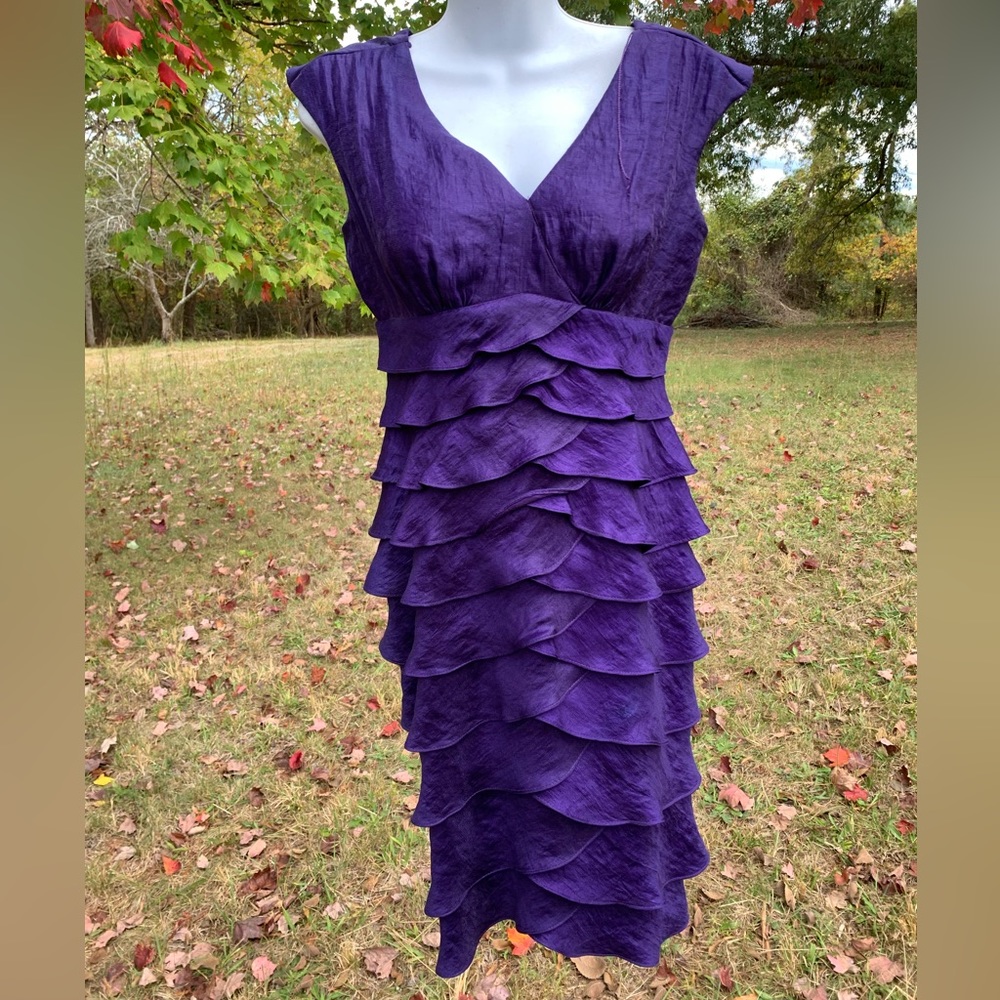 London Time Purple Formal Evening Dress with Ruffles Size 4